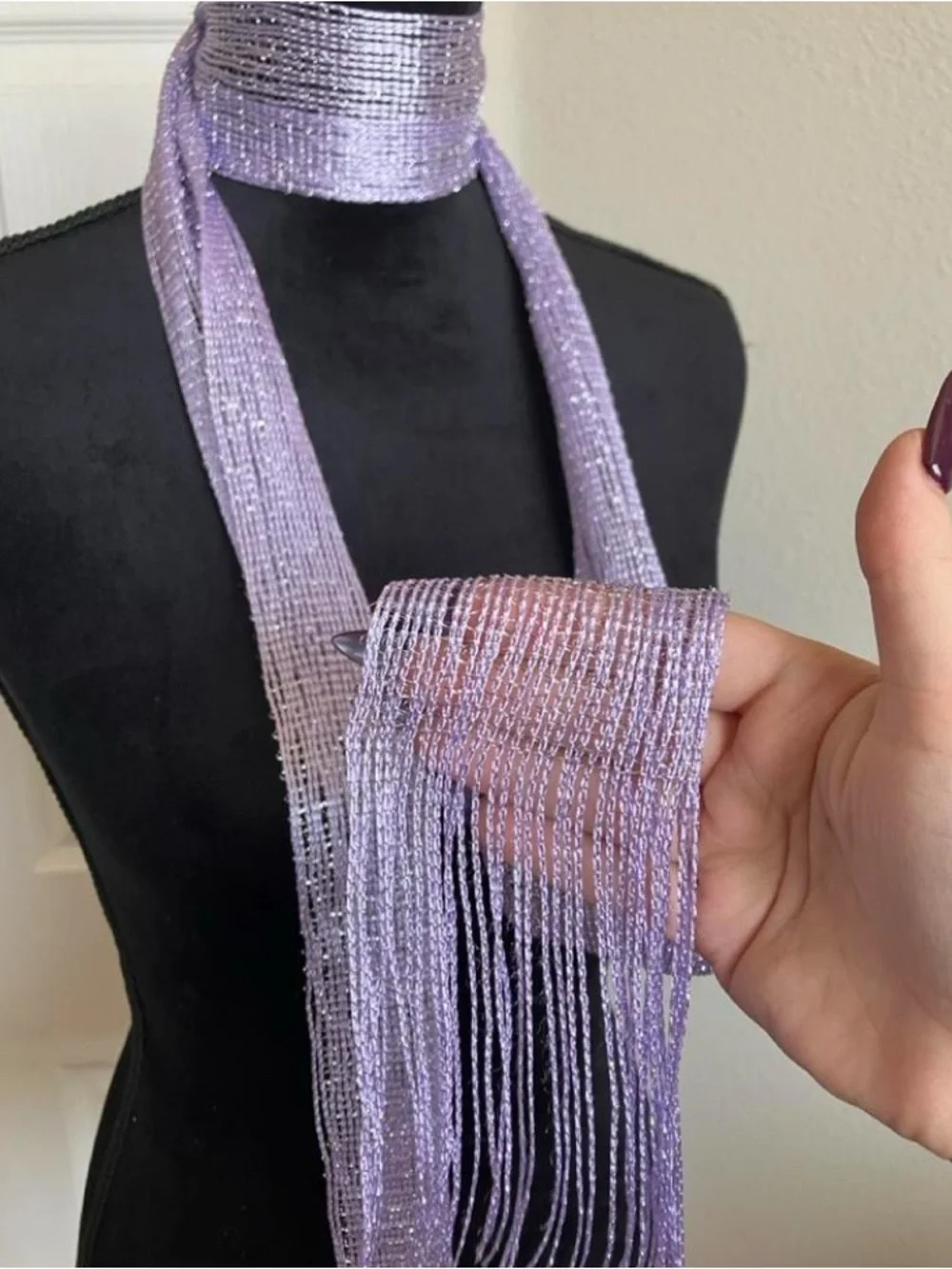 Y2K Lavender Fringe Skinny Scarf - Unbranded